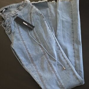 Fashion NOVA Lace Up Flare Jeans